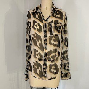 100% SILK. Sheer Leopard Button-Up